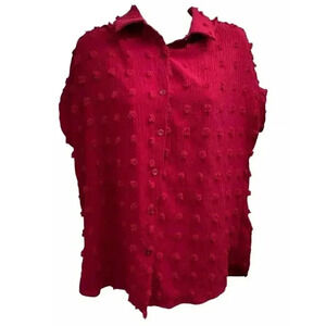 Bothenial Red Blouse With Textured Dots Button Up Short Sleeve women’s size Med